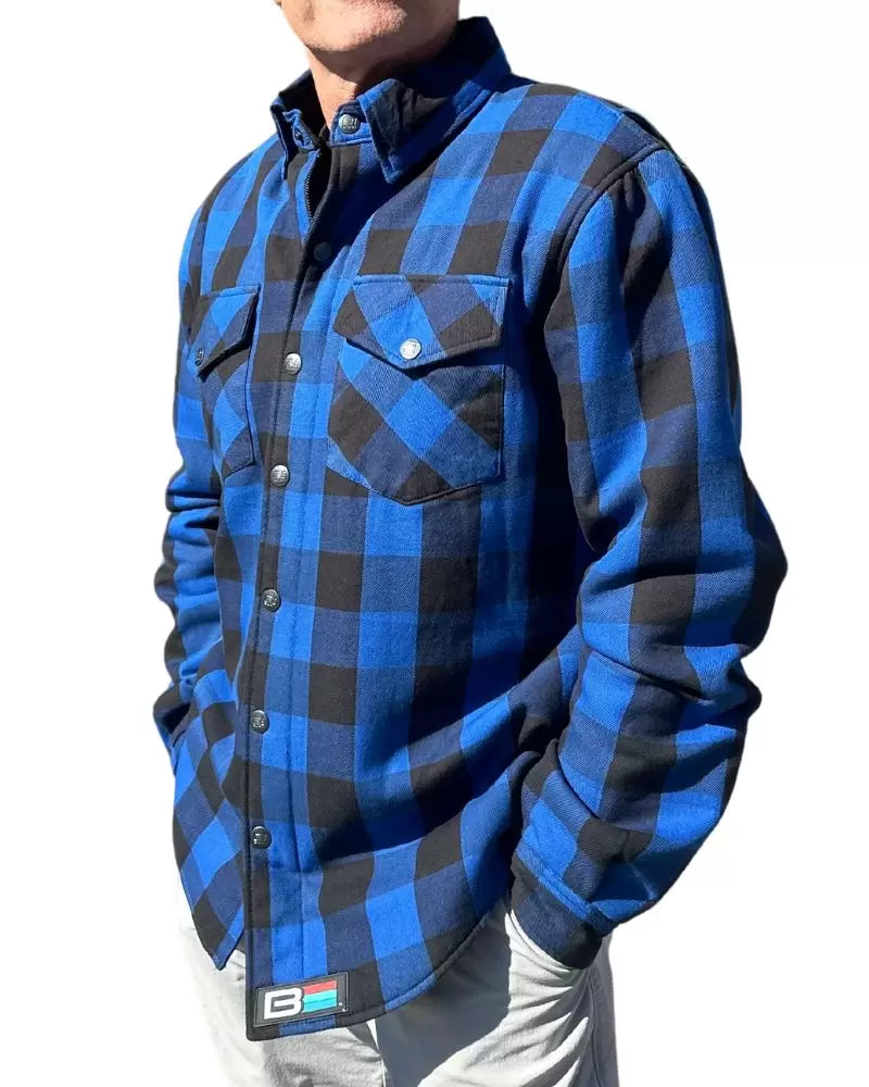 Kevlar Flannel Riding Shirt- Blue + Black Plaid