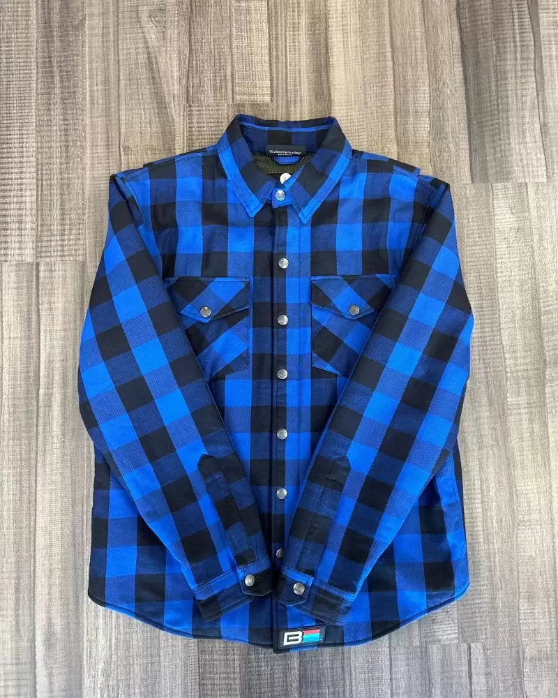 Kevlar Flannel Riding Shirt- Blue + Black Plaid